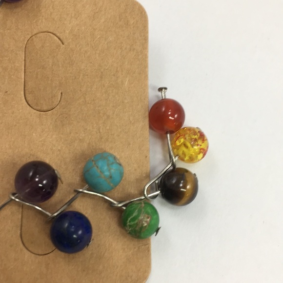 New Rainbow Chakra Dangle Bead Earrings - Picture 4 of 5